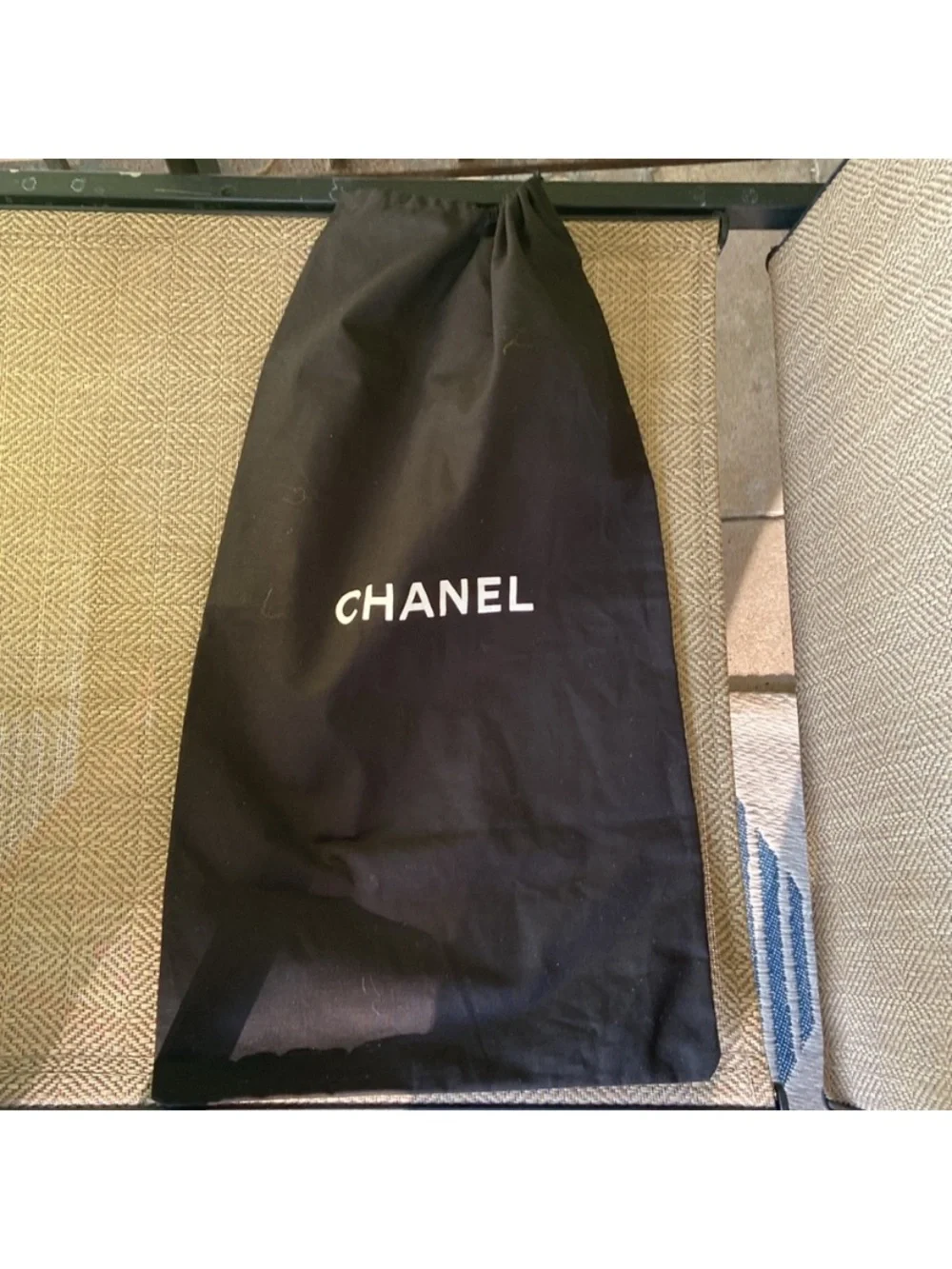 CHANEL Black and White Logo Drawstring Dust Bag Unisex